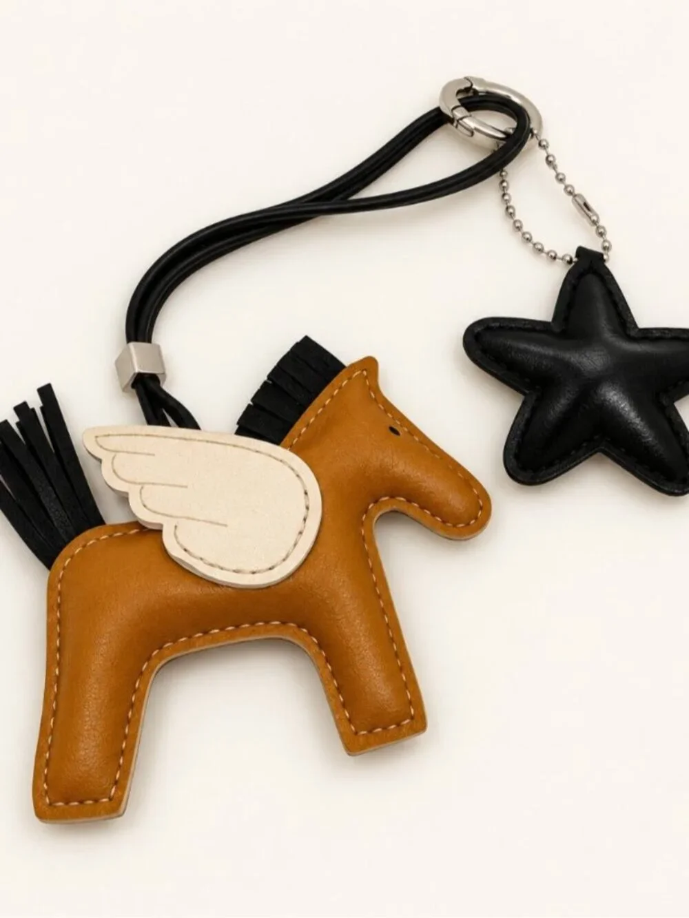 Winged Horse Star Bag Charm Keychain Brown Black 0889